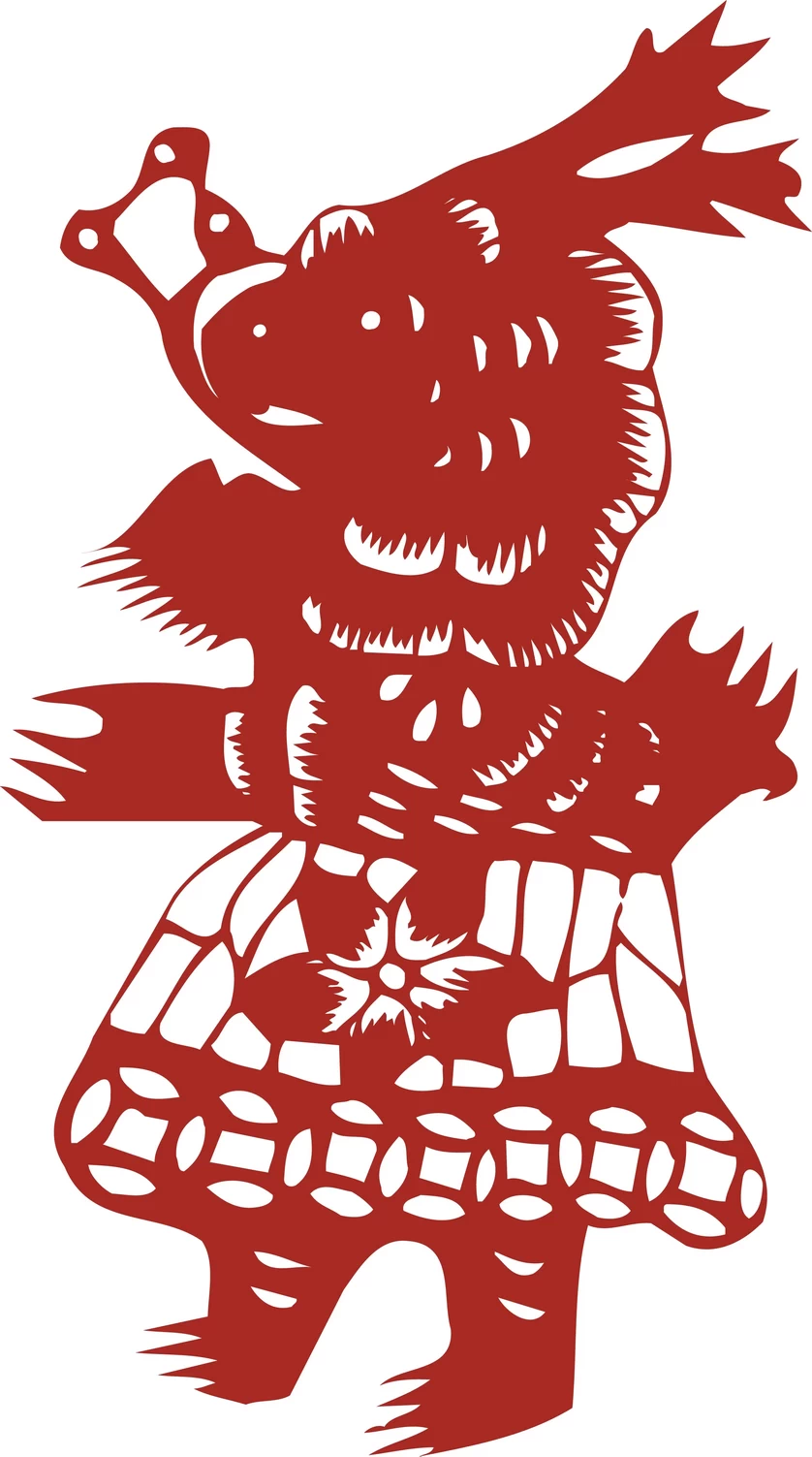 中国风中式传统喜庆民俗人物动物窗花剪纸插画边框AI矢量PNG素材【793】